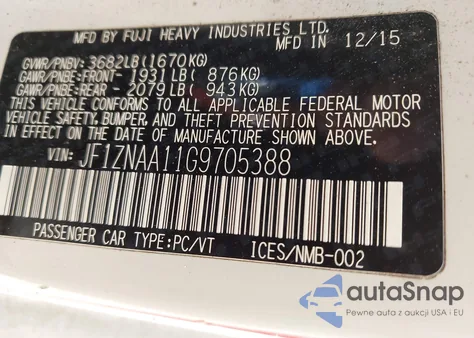 2016 Scion Fr-S from USA, damaged, VIN JF1ZNAA11G9705388